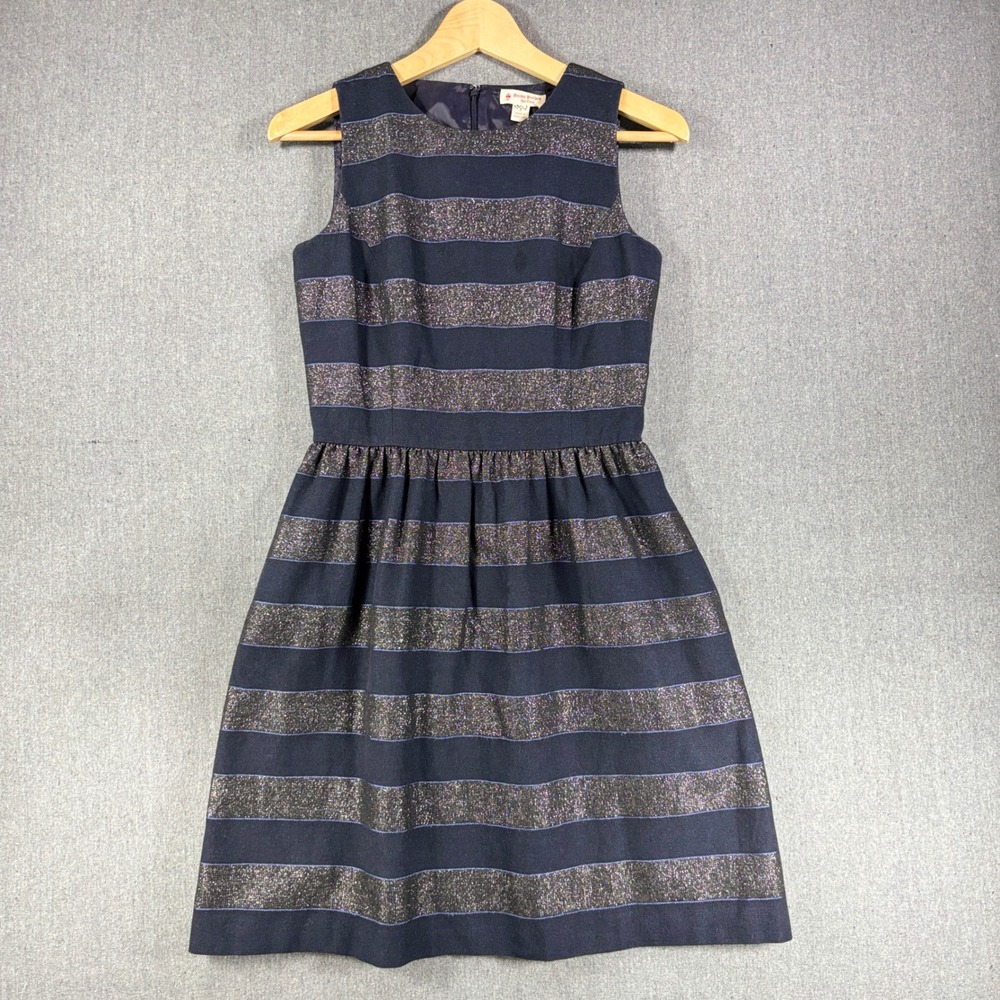 Brooks Brothers Red Fleece Dress Womens 2 Navy Metallic Striped Fit Flare